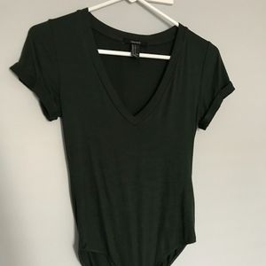 Dark Green V-Neck Bodysuit
